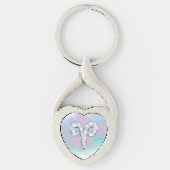 Chaveiro Mother of Pearl Style Aries Symbol (Frente)
