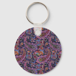 Chaveiro Motivo intricado de paisley em tons azul-púrpura