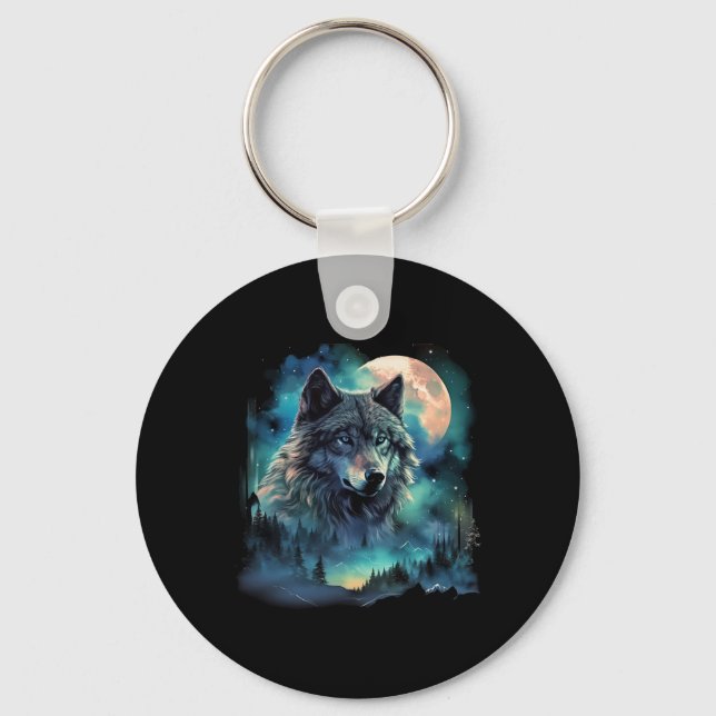 Chaveiro Motivos de caça ao lobo das cinzas Galáxia da Lua  (Frente)