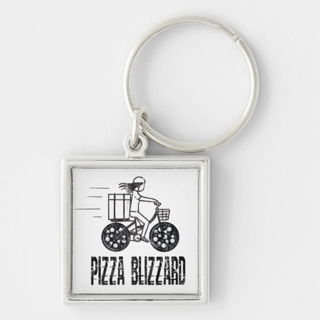 Chaveiro Motorista de Entrega de Pizza com Bicicleta Blizza (Frente)