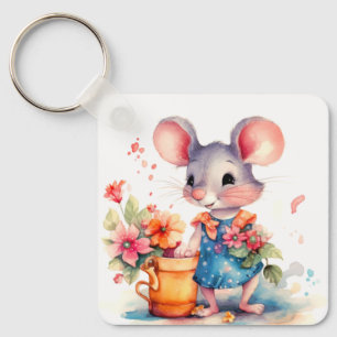CHAVEIRO MOUSE DE GAROTA CUTA COM FLORES COLORIDAS MOTIVACI