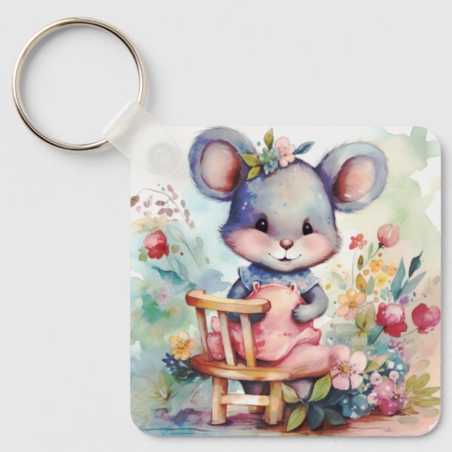 CHAVEIRO MOUSE DE GAROTA CUTA COM FLORES, MOTIVATONAL (Frente)
