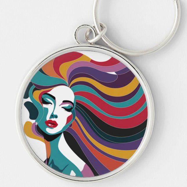 Chaveiro Mulher Abstrato Colorida com Arte de Cabelo Fluent (Frente)