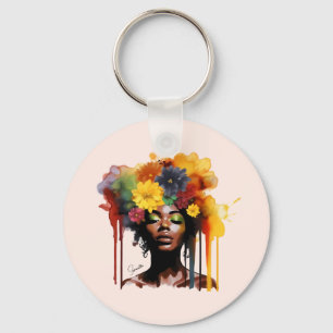 Chaveiro Mulher afro-americana com cabelo afro floral