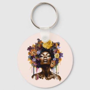 Chaveiro Mulher afro-americana com cabelo afro floral (3)
