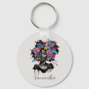 Chaveiro Mulher Afro Clorosa Floral