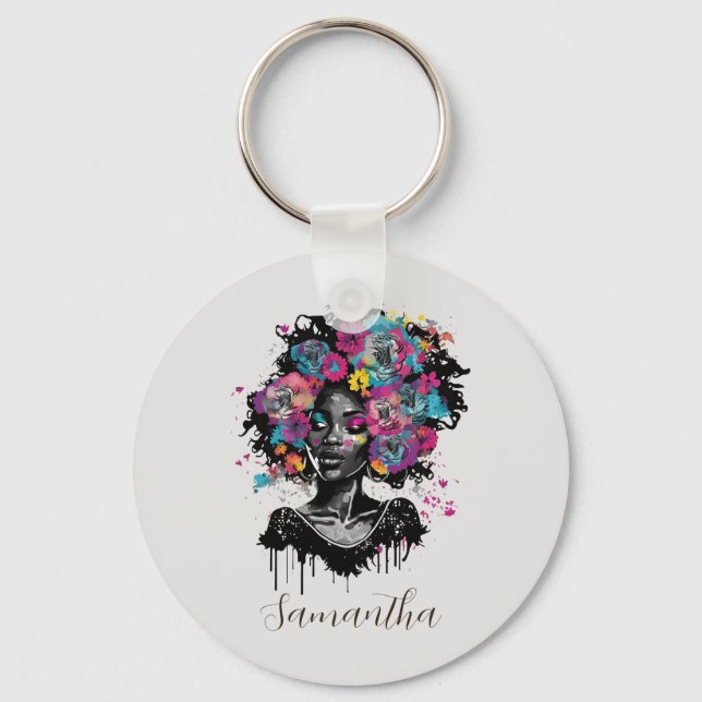 Chaveiro Mulher Afro Clorosa Floral (Frente)