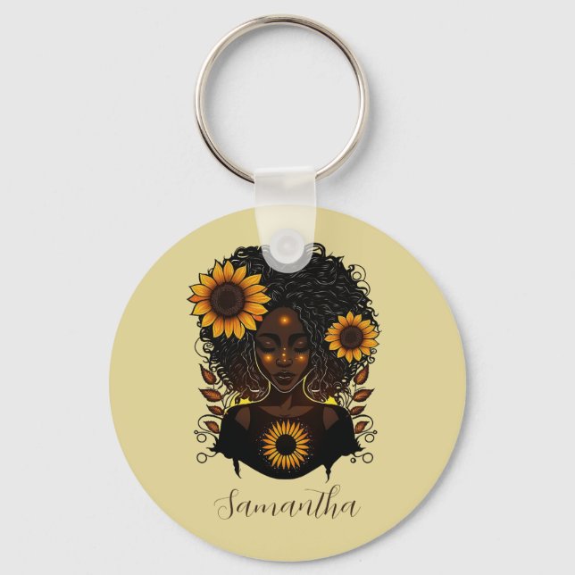 Chaveiro Mulher Afro Rainha Sunflower (Frente)