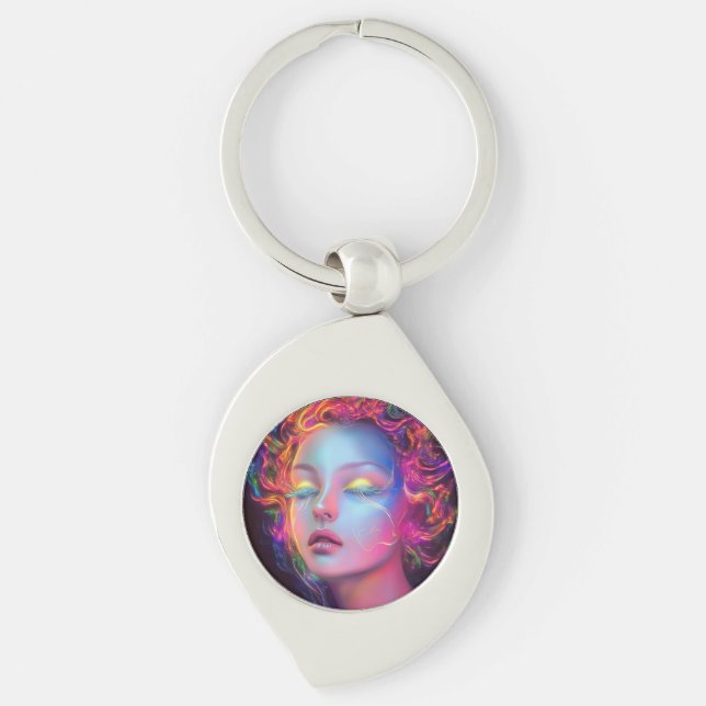 Chaveiro Mulher alienígena com cabelo cósmico (Frente)