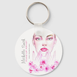 Chaveiro Mulher aquarela e rosa de beleza salon marca