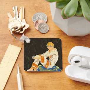 Chaveiro Mulher Art Déco Antiga, Fumando por S. Chompre