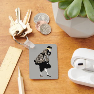 Chaveiro Mulher Art Déco Vintage com Casaco Estampado de Le