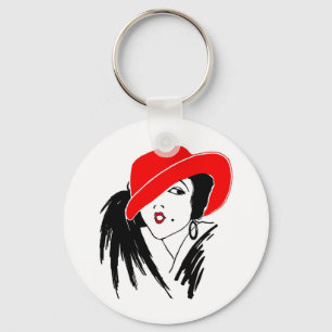 Chaveiro Mulher bonita Red Hat do art deco