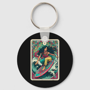 Chaveiro Mulher Colorida Onda Surfista Cartão Tarot Artísti