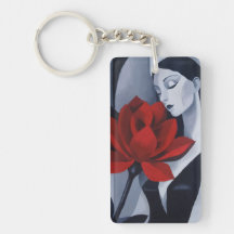 Mulher de Arte Moderna com Rosa Vermelha Pingente