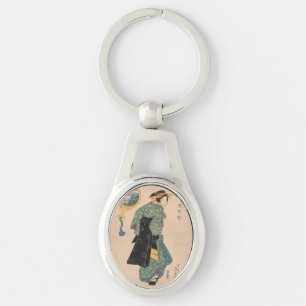 Chaveiro Mulher de Quimono Japonês Antigo Ukiyo-e Xilogravu