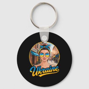 Chaveiro Mulher em Estilo Retro da Ucrânia Gráfico Orgulho