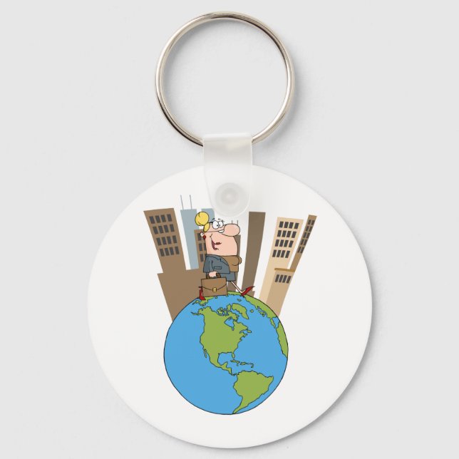 Chaveiro Mulher Feliz De Negócios Caminhando Pelo Mundo (Frente)