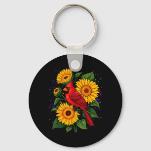 Chaveiro Mulher Floral Verão Girassol Pássaro Cardinal Verm