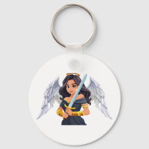 Mulher fofa Anjo com asas abertas e espada