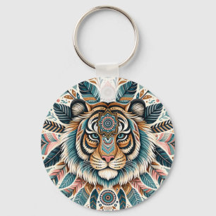 Chaveiro Mulher mandala boho penas de tigre