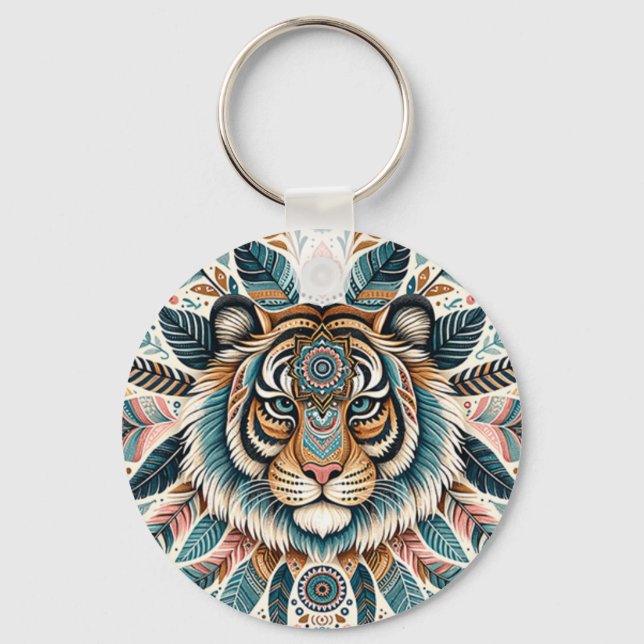 Chaveiro Mulher mandala boho penas de tigre (Frente)