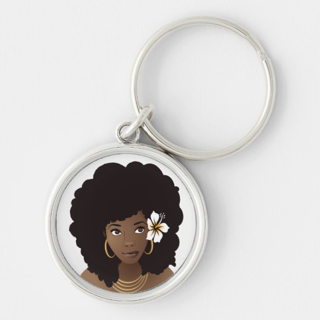 Chaveiro Mulher Negra com Flor no Cabelo Natural (Frente)