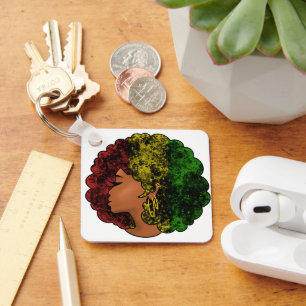 Chaveiro Mulher negra rasta afro vermelho amarelo verde