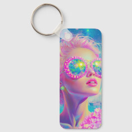 Chaveiro Mulher Neon Glamorosa com Óculos Espumantes