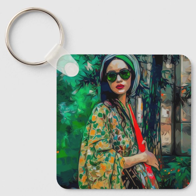 Chaveiro Mulher nos óculos de sol verde (Frente)