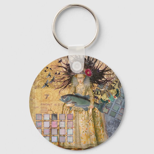 Chaveiro Mulher Peixes Vintage Clássico Gótico (Frente)