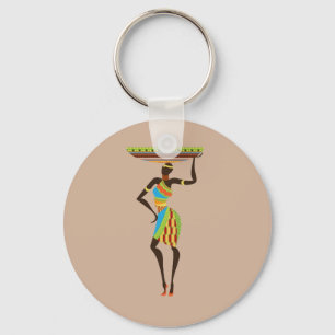 Chaveiro Mulher Tribal Africana com basquete de arte tribal