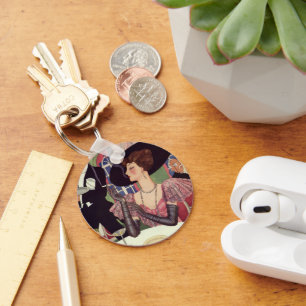 Chaveiro Mulher Vintage Fumando Cigarro Bebendo Champanhe