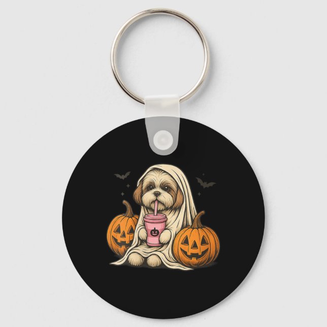 Chaveiro Mulheres Cute Halloween Cachorro Fantasma Com Abób (Frente)