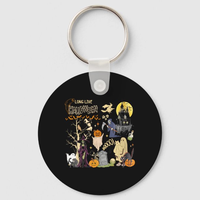 Chaveiro Mulheres Longa Vida ao Halloween Gato Preto Bruxa  (Frente)