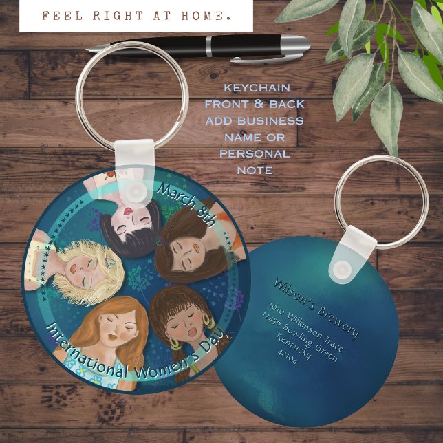 Chaveiro Mulheres no Dia Internacional da Mulher Retraem az (International Women's Day Women Portraits blue Keychain)