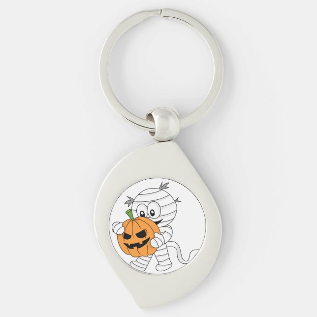 Chaveiro Múmia de Cartoon Laranja Spooky Com Pumpkin (Frente)