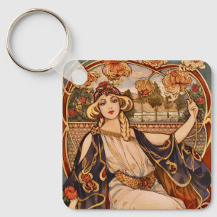 Chaveiro Musa do Crisântemo Dourado – Floral Art Nouveau