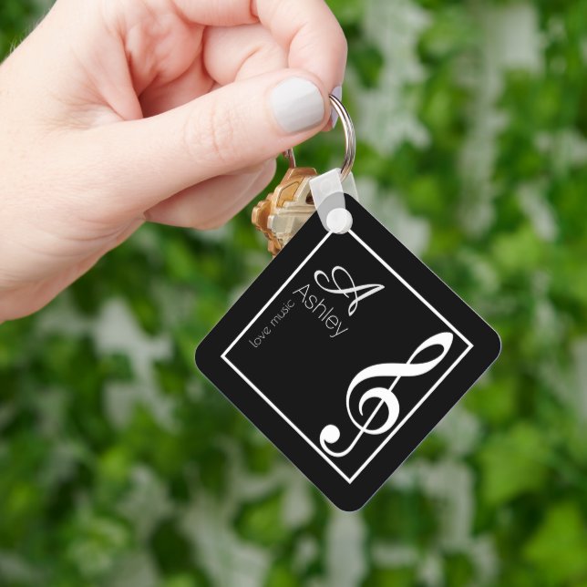 Chaveiro Music Black Keychain Stylishly Monogrammed (Mão)