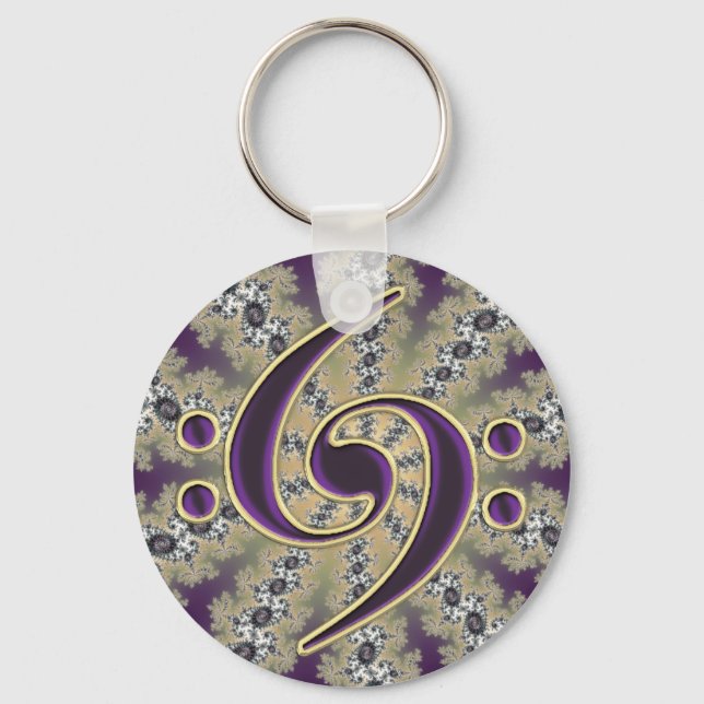 Chaveiro Music Double Bass Clef on Gold Fractal Keychain (Frente)