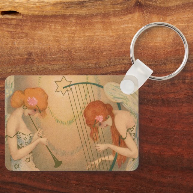 Chaveiro Música Antiga Anjos Músicos Flauta Harpa Vitoriano (Frente)