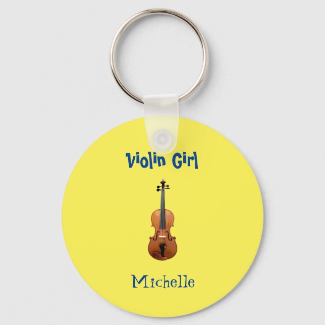 Chaveiro Música Monograma Violino Menina Amarelo (Frente)