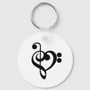 Chaveiro Musical Music Heart - Treble Bass Clef