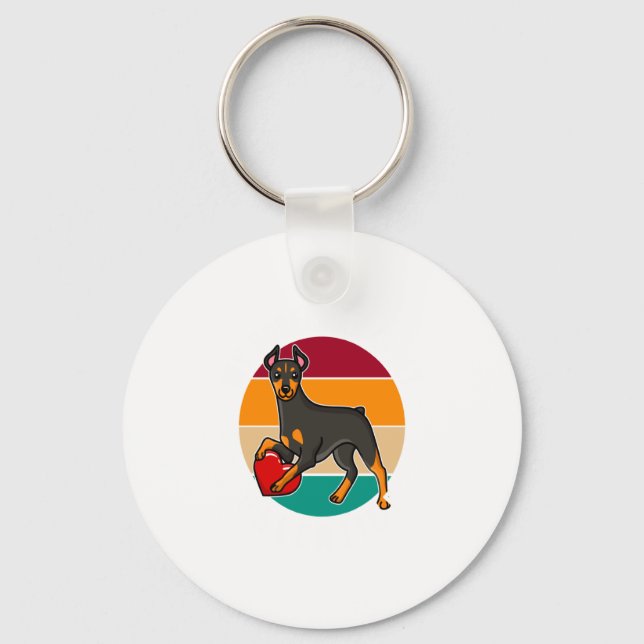 Chaveiro My Doberman Is My Valentine Heart Retro Sunset Dog (Frente)