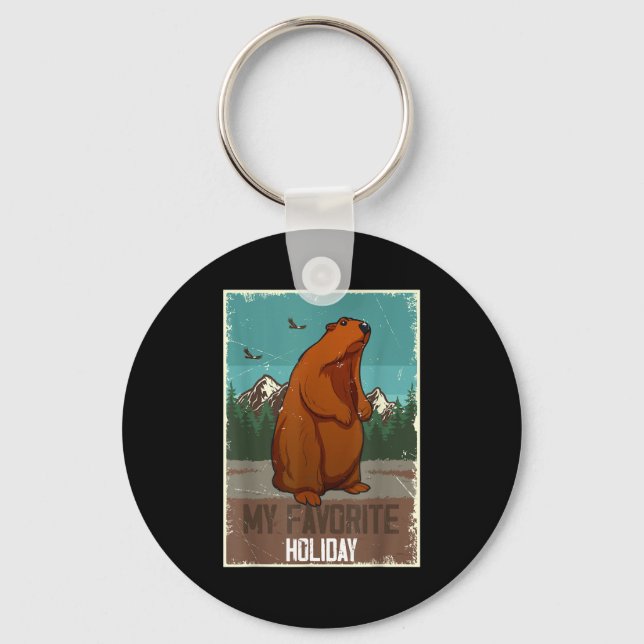 Chaveiro My Favorite Holiday Ground Hog Sunset Gift Groundh (Frente)