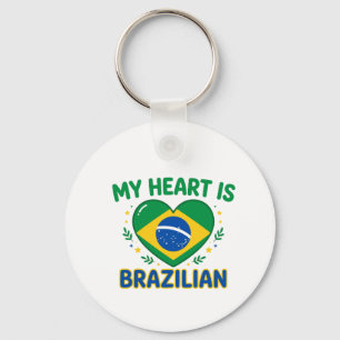 Chaveiro My Heart Is Brazilian Cute Patriotic Design