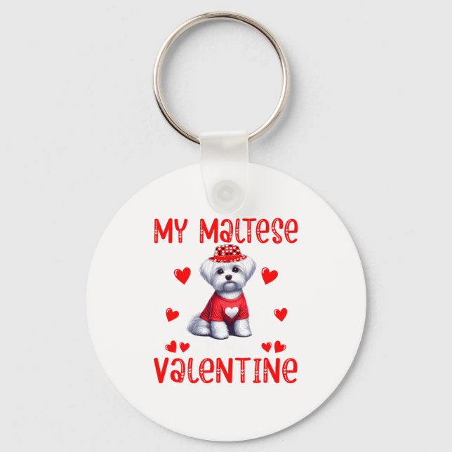 Chaveiro My Maltese Is My Valentine Hearts Costume Single O (Frente)