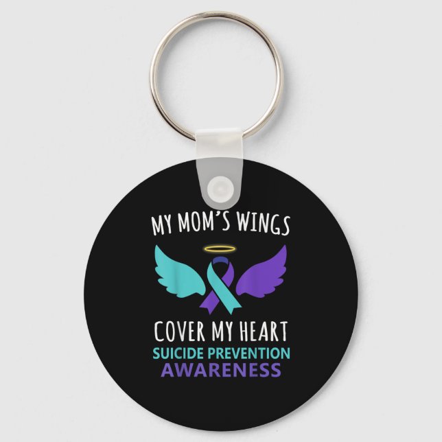 Chaveiro My Mom's Wings Cover Heart Suicide Awareness Ribbo (Frente)
