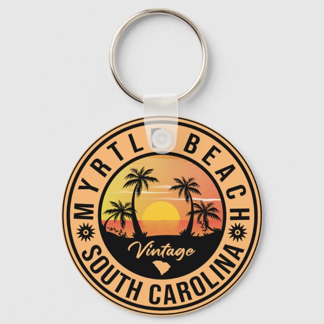 Chaveiro Myrtle Beach South Carolina Retro Sunset Souvenir (Frente)