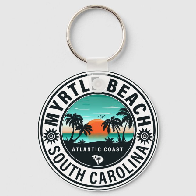 Chaveiro Myrtle Beach South Carolina Retro Sunset Souvenirs (Frente)